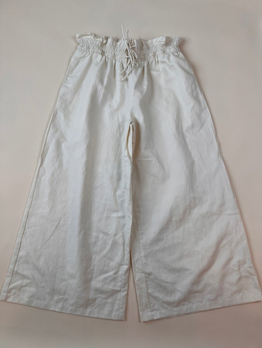 Anthropologie White Linen Cotton Blend Wide Leg Cropped Pants size Small